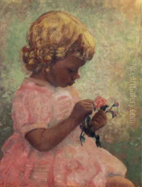 Young Girl With Rose Oil Painting by Joseph Henry Hatfield