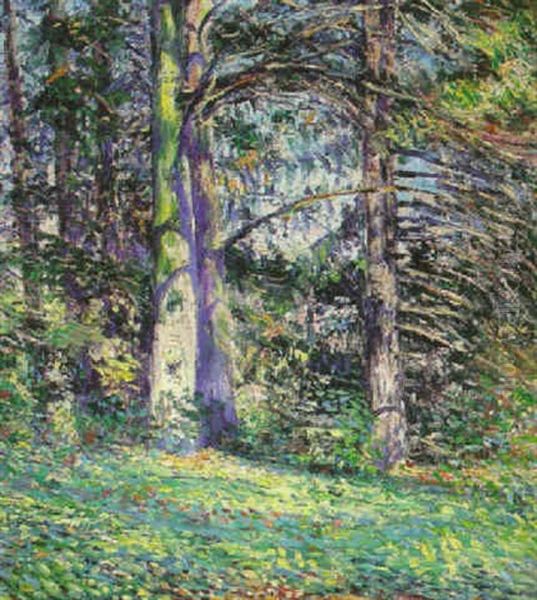 Sunlit Forest Oil Painting by Joseph Henry Hatfield