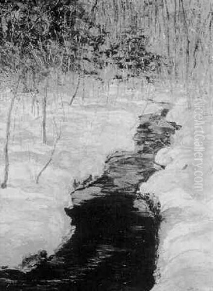 A Winter Stream Oil Painting by Joseph Henry Hatfield