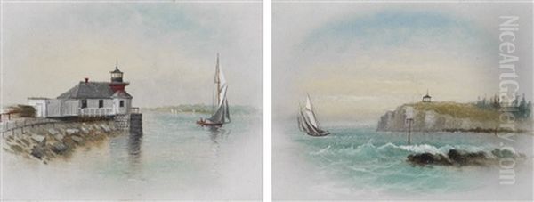 Portland Harbor Landmarks (a Pair) Oil Painting by George M. Hathaway