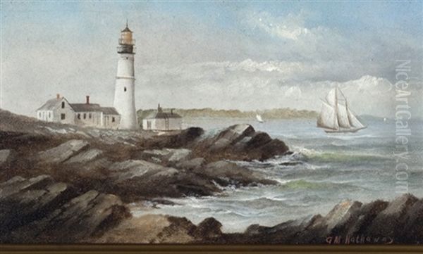 Portland Headlight Ii Oil Painting by George M. Hathaway