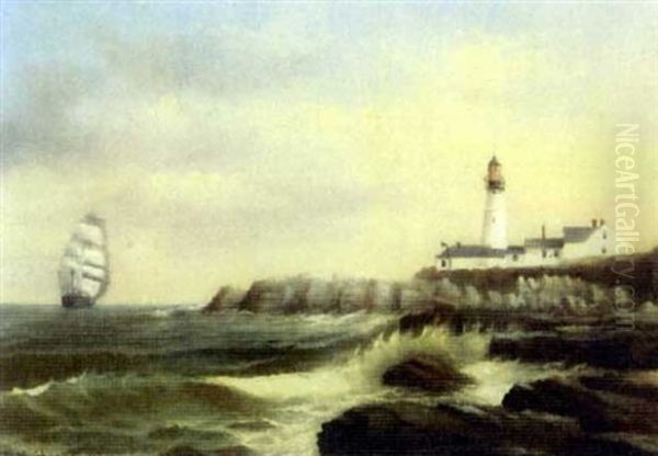 Passing Portland Head Light Oil Painting by George M. Hathaway