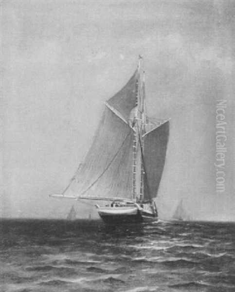 Schooner Heading For Open Water, Other Vessels In The Distance Oil Painting by George M. Hathaway