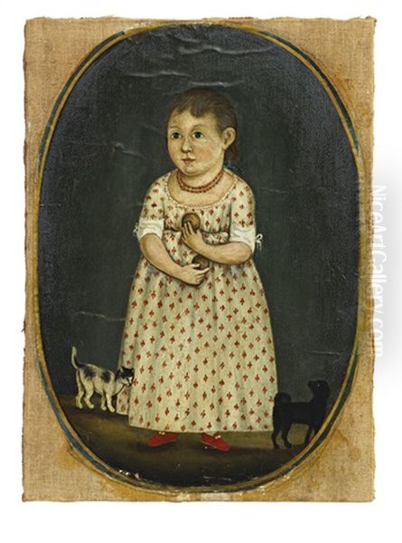 Portrait Of A Little Girl With Kitten And Dog Oil Painting by Rufus Hathaway