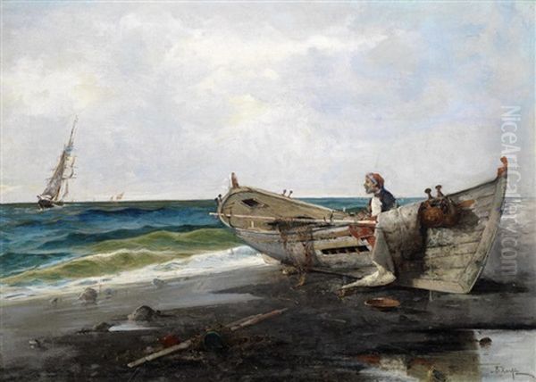 Shore Scene Oil Painting by Vassilios Hatzis