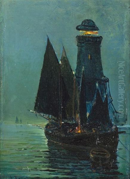 Nocturnal Maritime Scene Oil Painting by Vassilios Hatzis