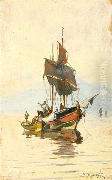 Seascape (+ Embarking, Gouache, Irgr; 2 Works) Oil Painting by Vassilios Hatzis