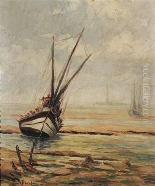 Barque De Peche Sur La Plage Oil Painting by Vassilios Hatzis