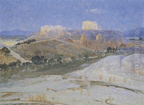 The Acropolis At Sunset Oil Painting by Georgio Hatzopoulos