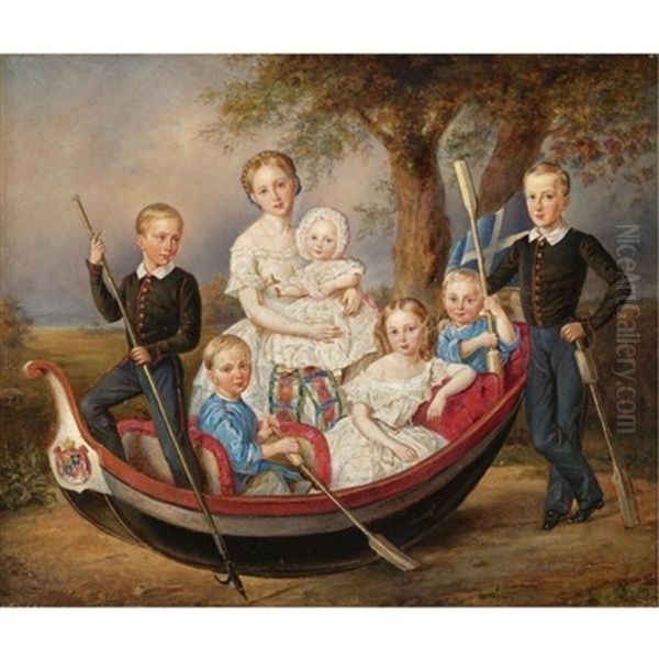 The Children Of The Duke Of Oldenberg Oil Painting by Vladimir Ivanovich Hau