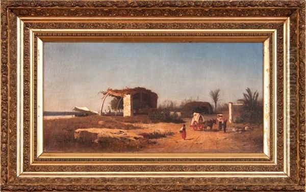 Mediterranean Landscape With Figures Oil Painting by Michael Haubtmann