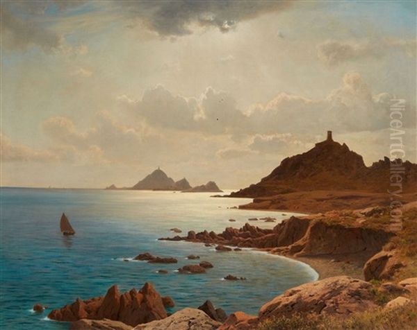 A Rocky Coastal Landscape Oil Painting by Michael Haubtmann