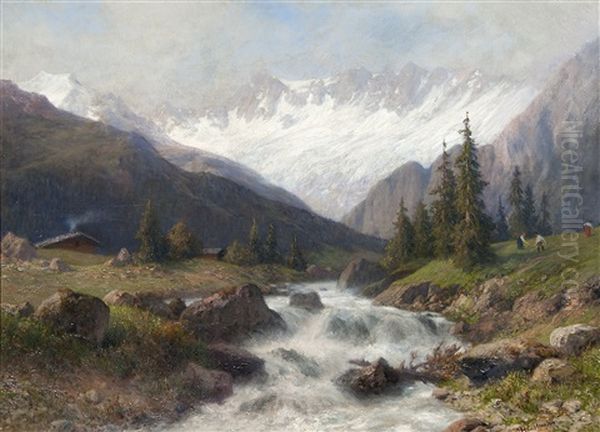 Mountain Spring Oil Painting by Michael Haubtmann