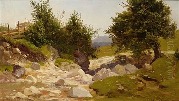 A Rocky Brook Oil Painting by Michael Haubtmann