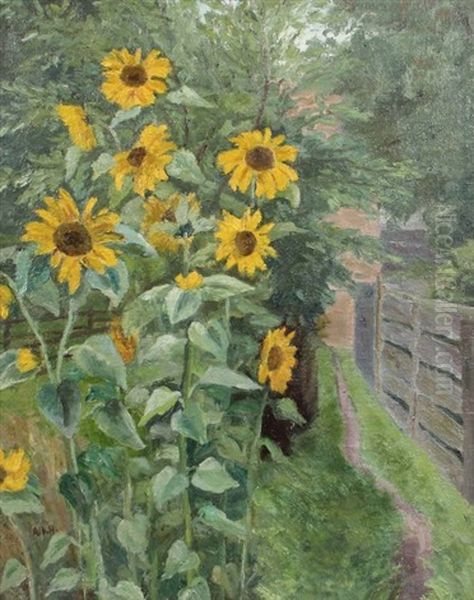 Sonnenblumen Im Garten Oil Painting by Albert Haueisen