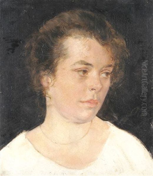 Brustbildnis Einer Jungen Frau In Weiser Bluse Oil Painting by Albert Haueisen