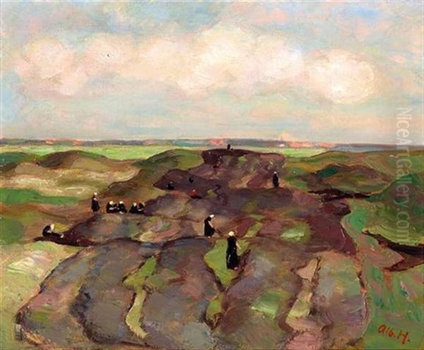 Erntelandschaft Mit Arbeitenden Frauen Oil Painting by Albert Haueisen