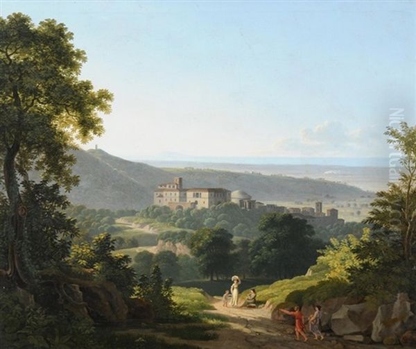 Blick Auf Genzano Und Den Nemisee / Blick Auf Ariccia Mit Dem Chigi-palast Im Vordergrund (pair) Oil Painting by Johannes Hauenstein