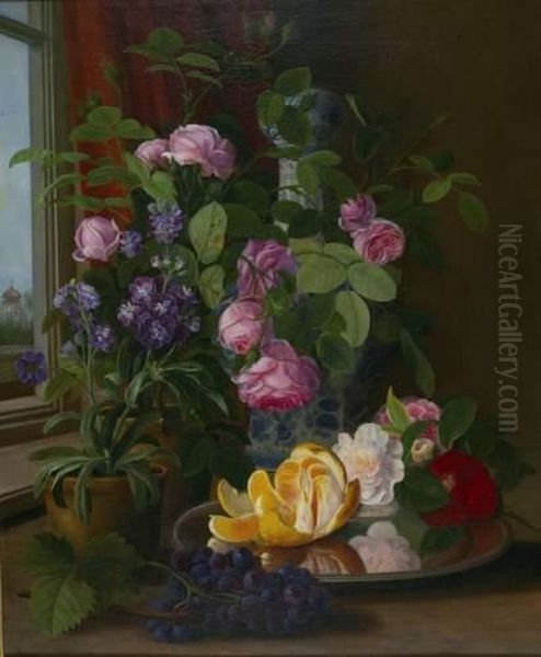 Stillleben Mit Blumen Und Fruchten Oil Painting by Carl Vilhelm Balsgaard