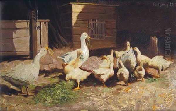 Ganseherde Auf Einem Bauernhof Oil Painting by Robert Von Haug