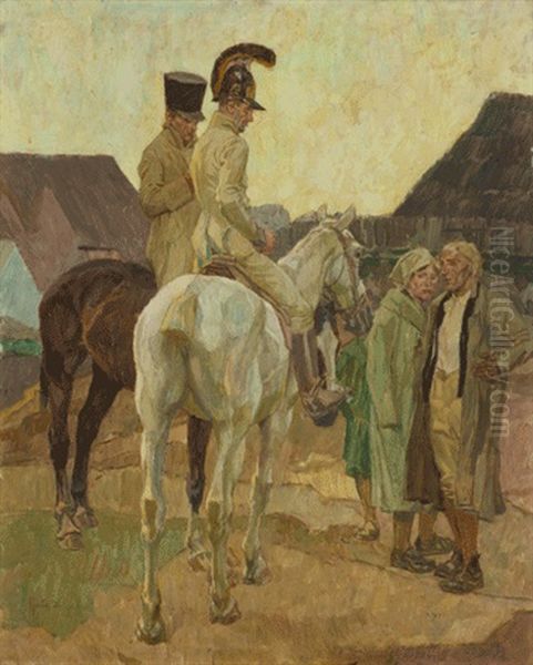 Zwei Kurierreiter Oil Painting by Robert Von Haug