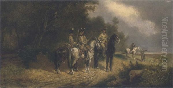 Reiter Am Wald Oil Painting by Robert Von Haug