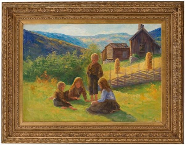 Playing Children Oil Painting by Marie Hauge