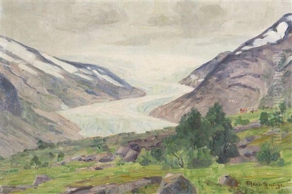 A View Of A Mountain Glacier Oil Painting by Marie Hauge