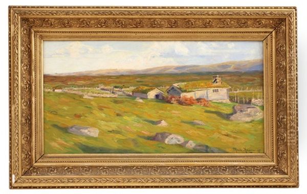 Landskap Med Hus Oil Painting by Marie Hauge