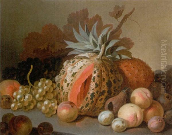 Still Life Of Fruit And A Melon Oil Painting by Moses Haughton the Elder