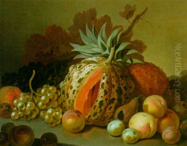 Still Life Of Fruit And A Melon Oil Painting by Moses Haughton the Elder