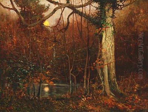 A Forest Scene Oil Painting by Benjamin Haughton