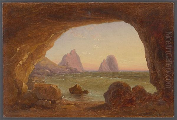 Blick Aus Einer Grotte Auf Die Faraglioni Oil Painting by Gustav Von Haugk