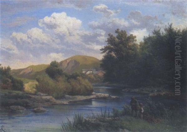 Partie An Der Wien Bei Purkersdorf, Niederosterreich Oil Painting by Carl Haunold