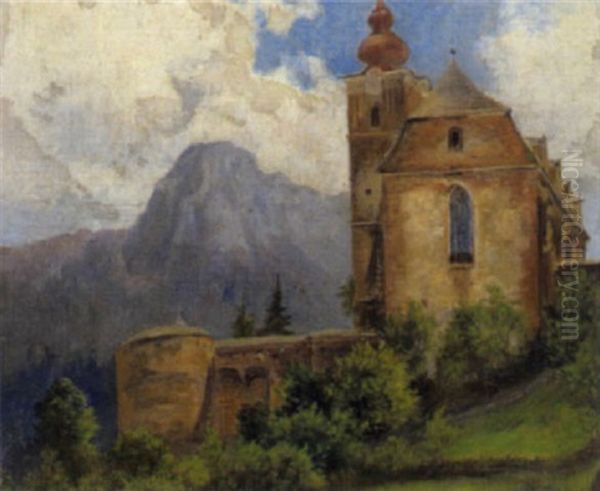 Blick Auf Die Kirche In Eisenerz, Steiermark Oil Painting by Carl Haunold