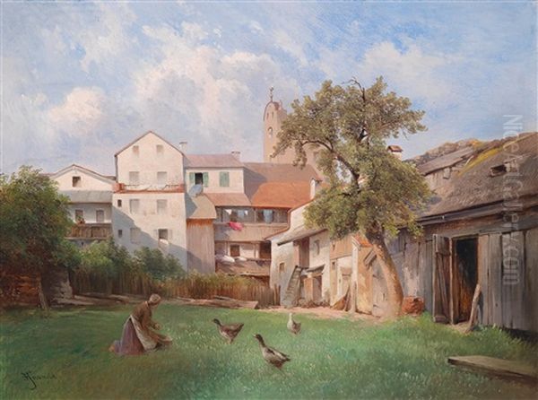 Hof Des Seifensiederhauses In Tittmoning, Bayern Oil Painting by Karl Franz Emanuel Haunold