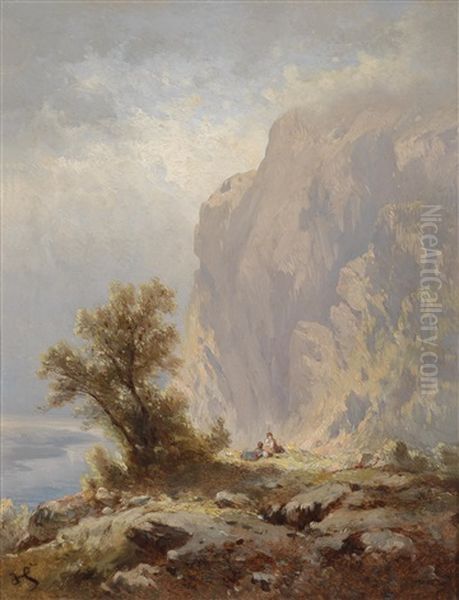 Auf Der Eisenmauer (gebirge Am Attersee In Ob. Osterreich) Oil Painting by Karl Franz Emanuel Haunold