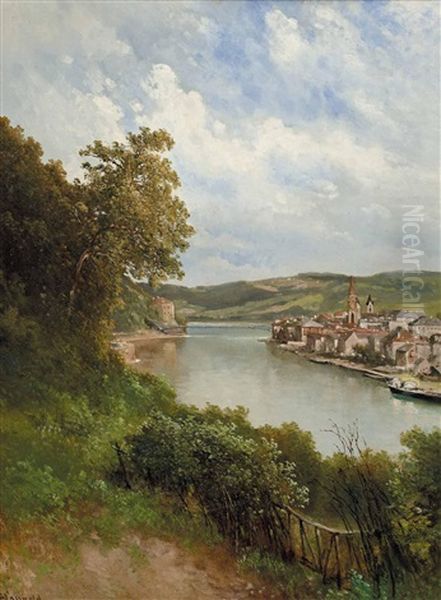 Ort An Der Donau Oil Painting by Karl Franz Emanuel Haunold