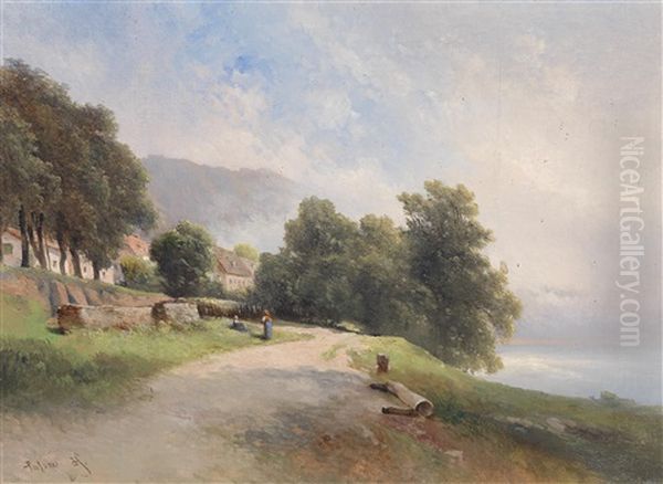 Holzgarten, Vorstadt In Passau Oil Painting by Karl Franz Emanuel Haunold