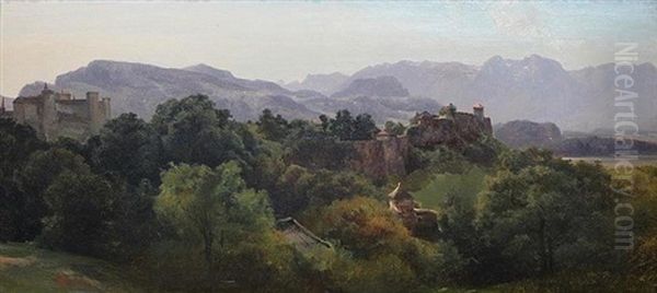 Tyrolian Landscape Oil Painting by Karl Franz Emanuel Haunold