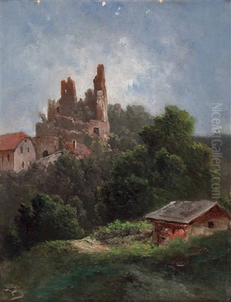 Burgruine Hals Bei Passau Oil Painting by Karl Franz Emanuel Haunold