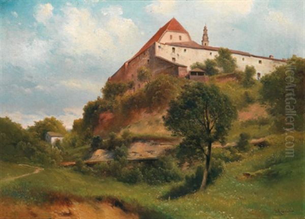 Blick Auf Burg Tittmoning/rupertigau, Salzburg Oil Painting by Karl Franz Emanuel Haunold