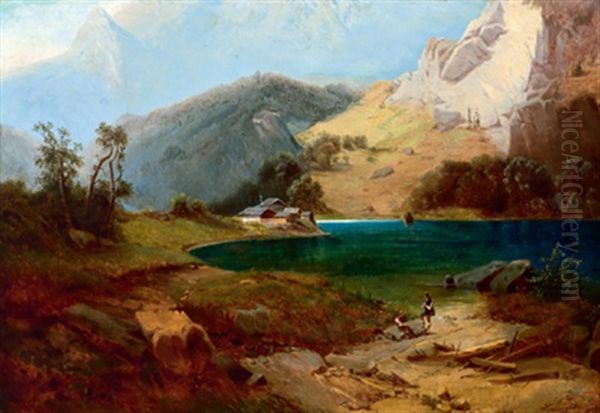 Gebirgssee Oil Painting by Karl Franz Emanuel Haunold