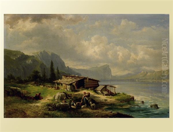 Partie Am Attersee Im Salzkammergut Oil Painting by Karl Franz Emanuel Haunold