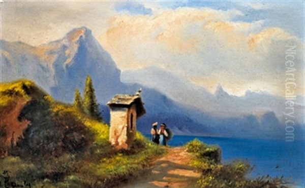 Blick Uber Den Wolfgangssee Oil Painting by Karl Franz Emanuel Haunold