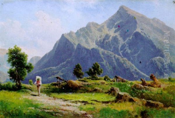 Blick Auf Den Untersberg, Salzburg Oil Painting by Karl Franz Emanuel Haunold