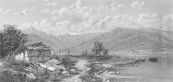 Zell Am See Oil Painting by Karl Franz Emanuel Haunold