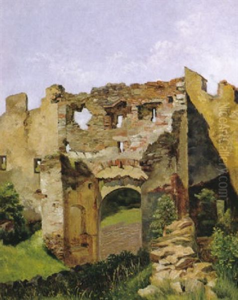 Malerische Burgruine Im Sonnigen Licht Oil Painting by Karl Franz Emanuel Haunold