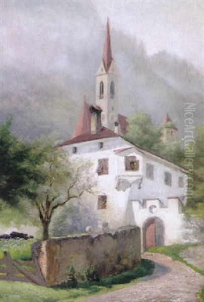 Sommermorgen In Der Wachau Mit Malerischem Gehoft In Einem Kirchdorf Oil Painting by Karl Franz Emanuel Haunold