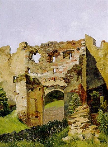 Burgruine Im Sonnigen Licht Oil Painting by Karl Franz Emanuel Haunold